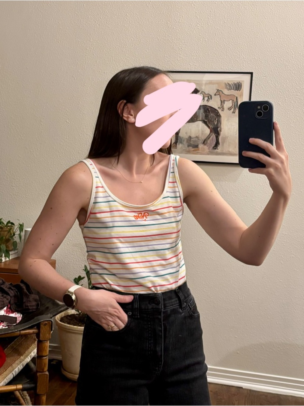 Nike Striped Scoop Neck Tank Bodysuit in Rainbow